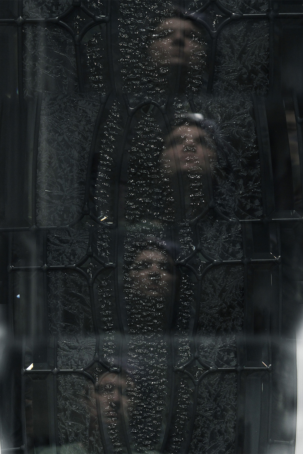 stacked images of a woman's reflection in a window
